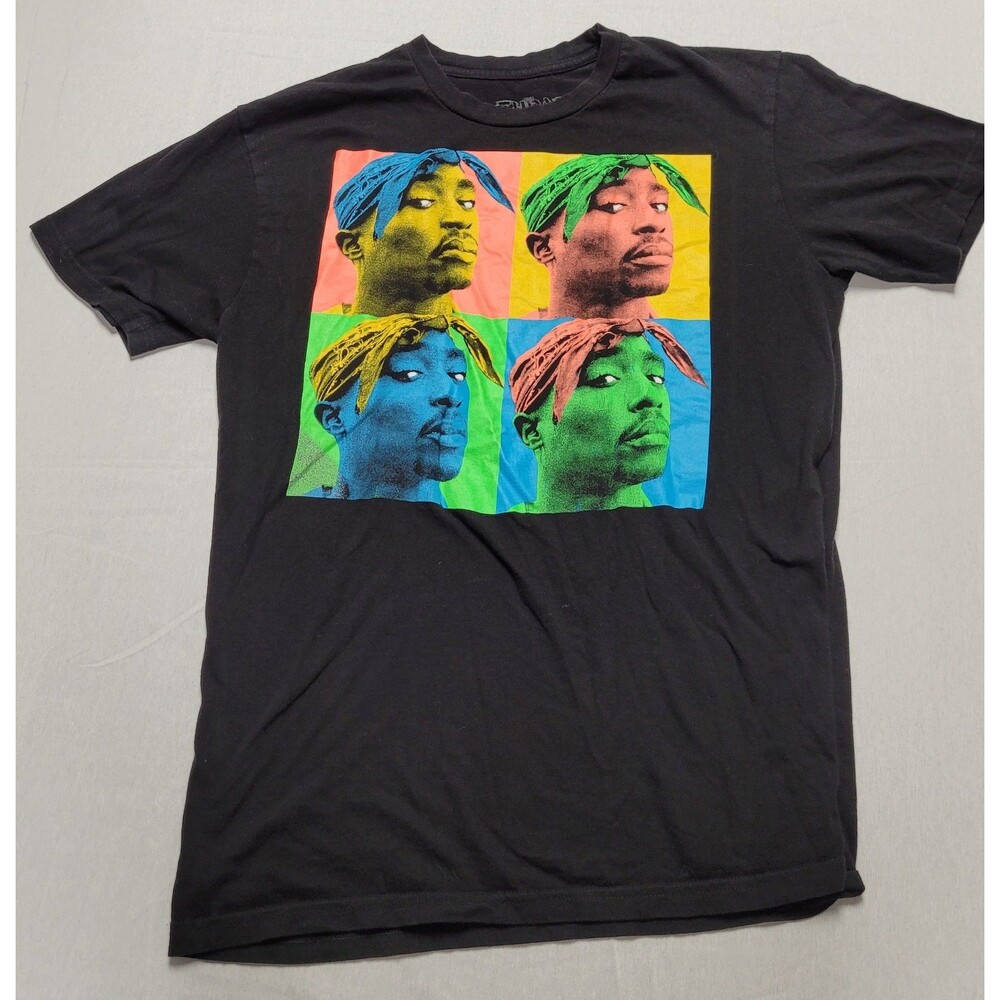 Tupac Shakur Pop Art Graphic Print Black T-shirt Men's Size M